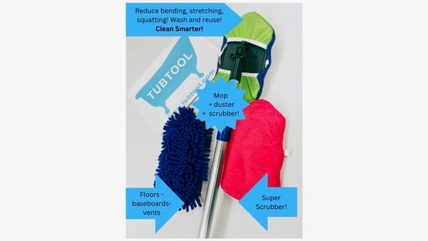 Tubtool® KIT includes scrubber, dry mop and wet microfiber mop headcovers!
