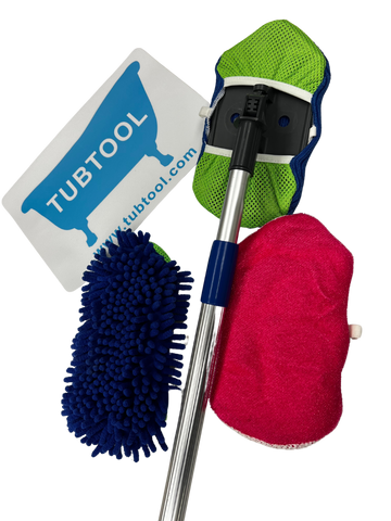 Tubtool® KIT includes scrubber, dry mop and wet microfiber mop headcovers!